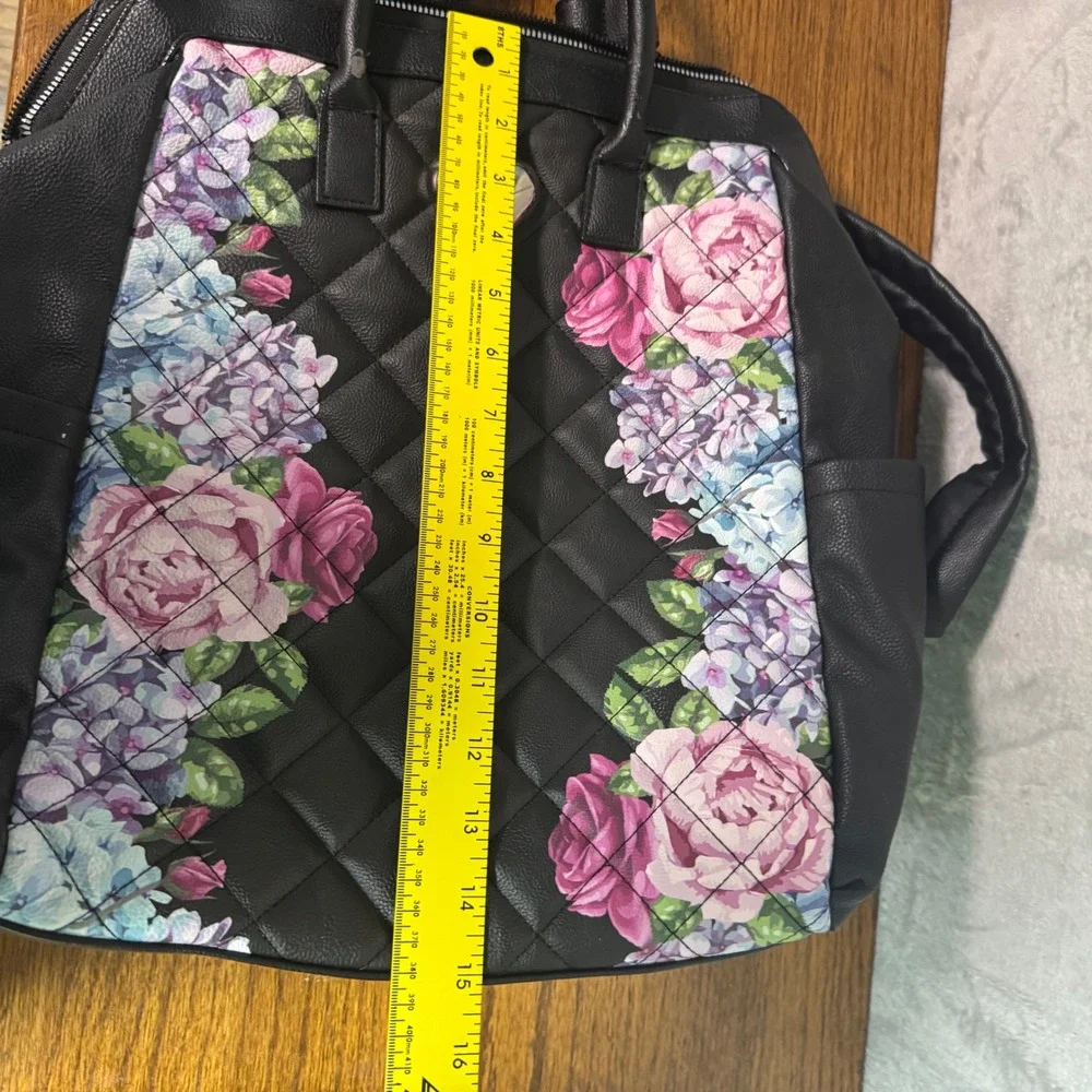 Betsey Johnson Black Quilted Floral Heart Backpack Satchel Bag